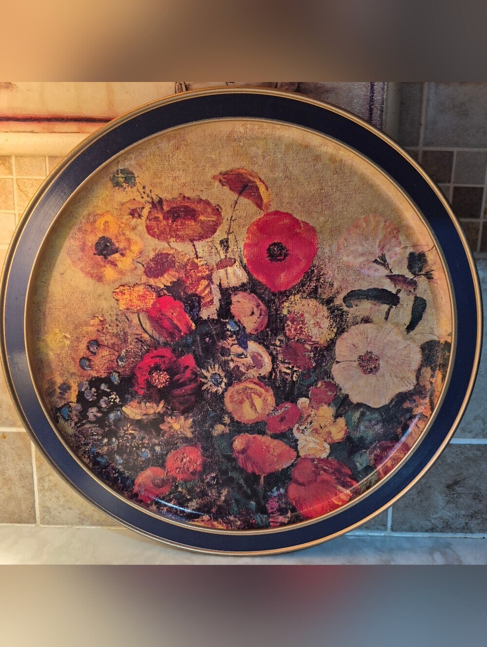 Sunshine Biscuit tin tray featuring a floral artwork by Odilon Redon